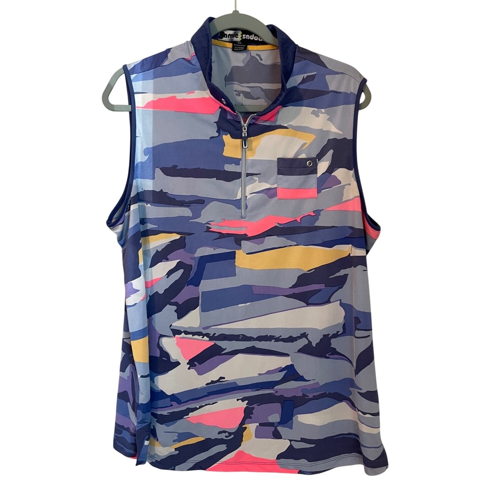 Jamie Sadock Womens XXL Sleeveless Golf‎ Polo Shirt 1/4 Zip Abstract Blue Pink
